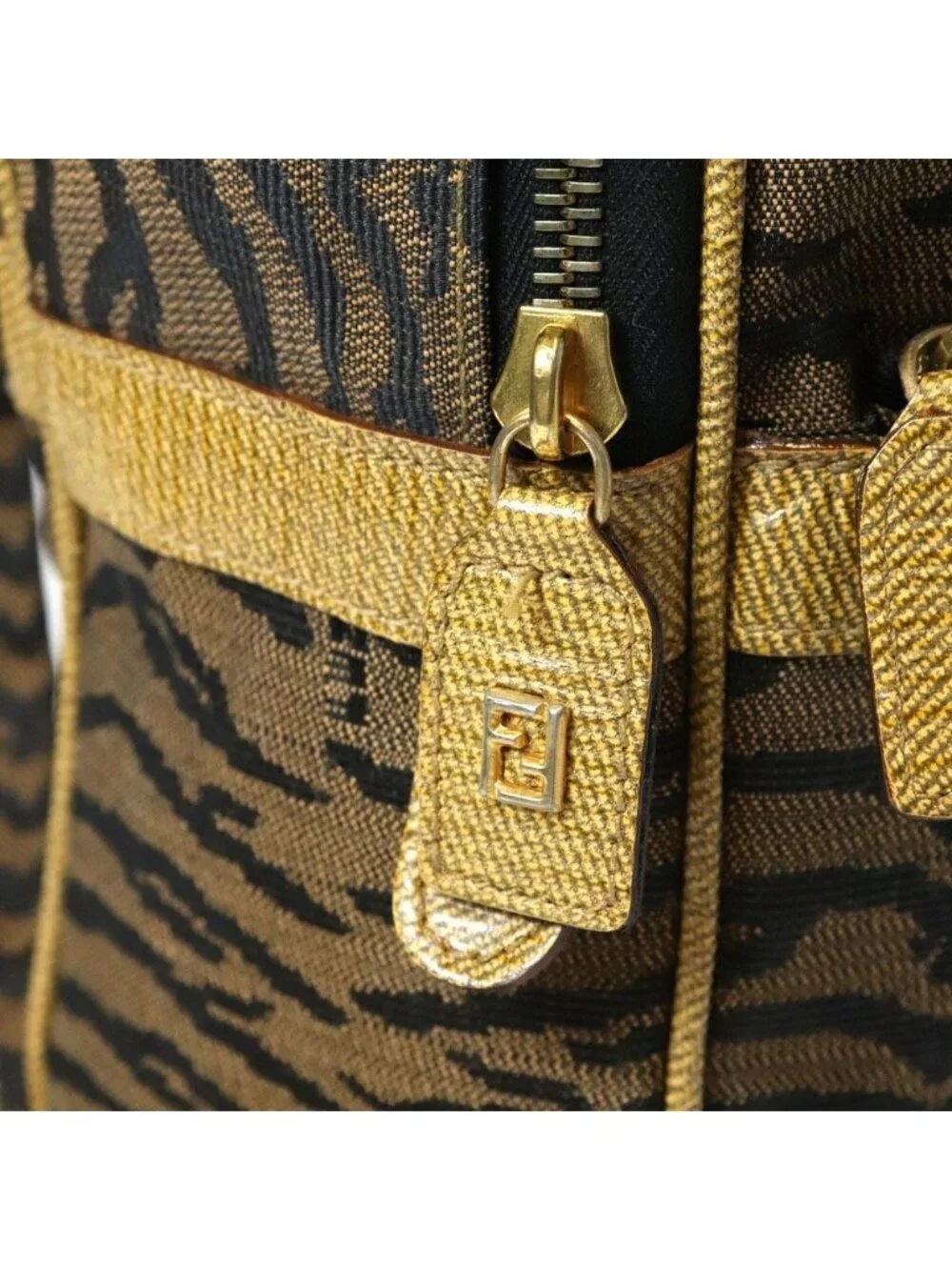 Fendi Backpack Zebra Tiger Canvas Leather Vintage